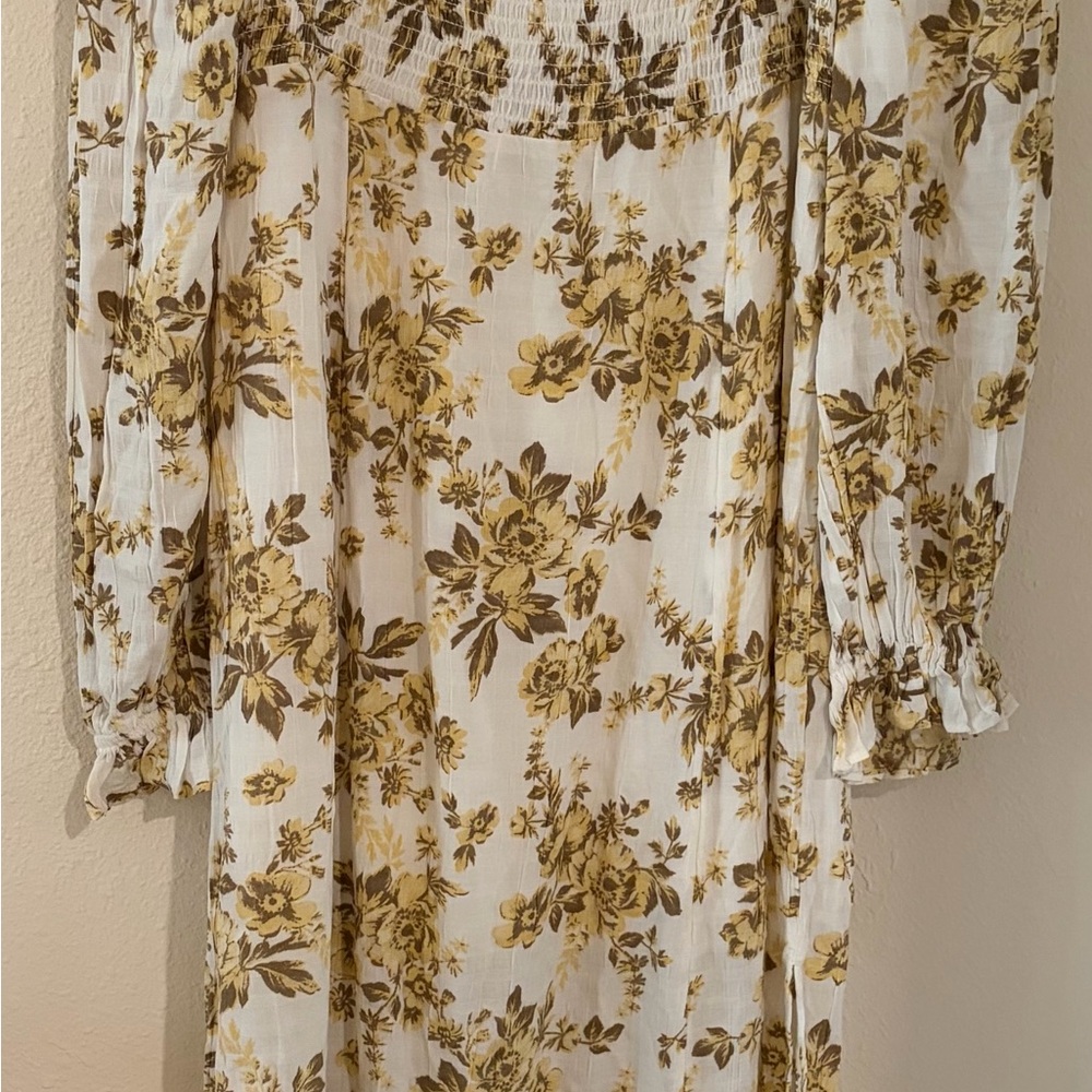 Free People Off-Shoulder Floral Dress in Cream and Gold - Picture 4 of 5